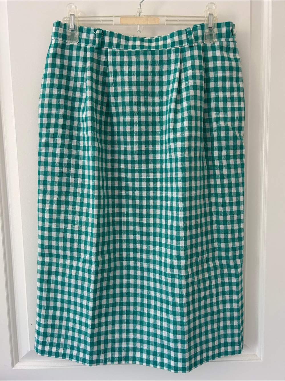 Vintage Leslie Fay Haberdashery Teal and White Gingham Skirt